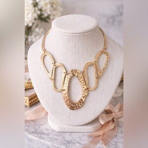 Paparazzi Gold Hammered Statement Necklace Bold Sculptural Chunky Modern Jewelry